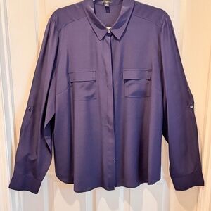 Ann Taylor Woman's 18T Navy Blue Silk Blouse